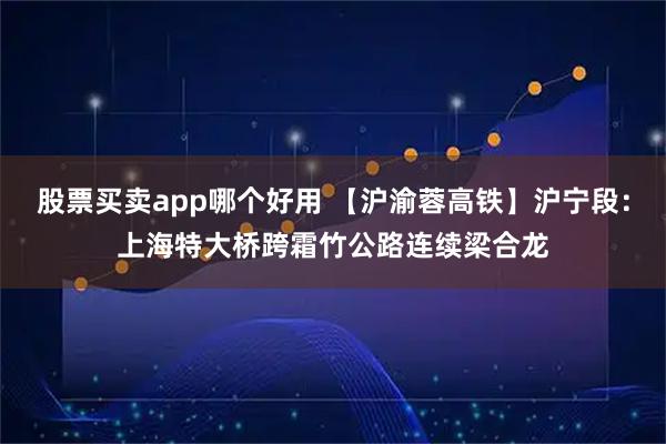 股票买卖app哪个好用 【沪渝蓉高铁】沪宁段：上海特大桥跨霜竹公路连续梁合龙