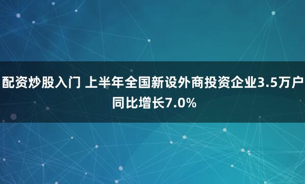 配资炒股入门 上半年全国新设外商投资企业3.5万户 同比增长7.0%